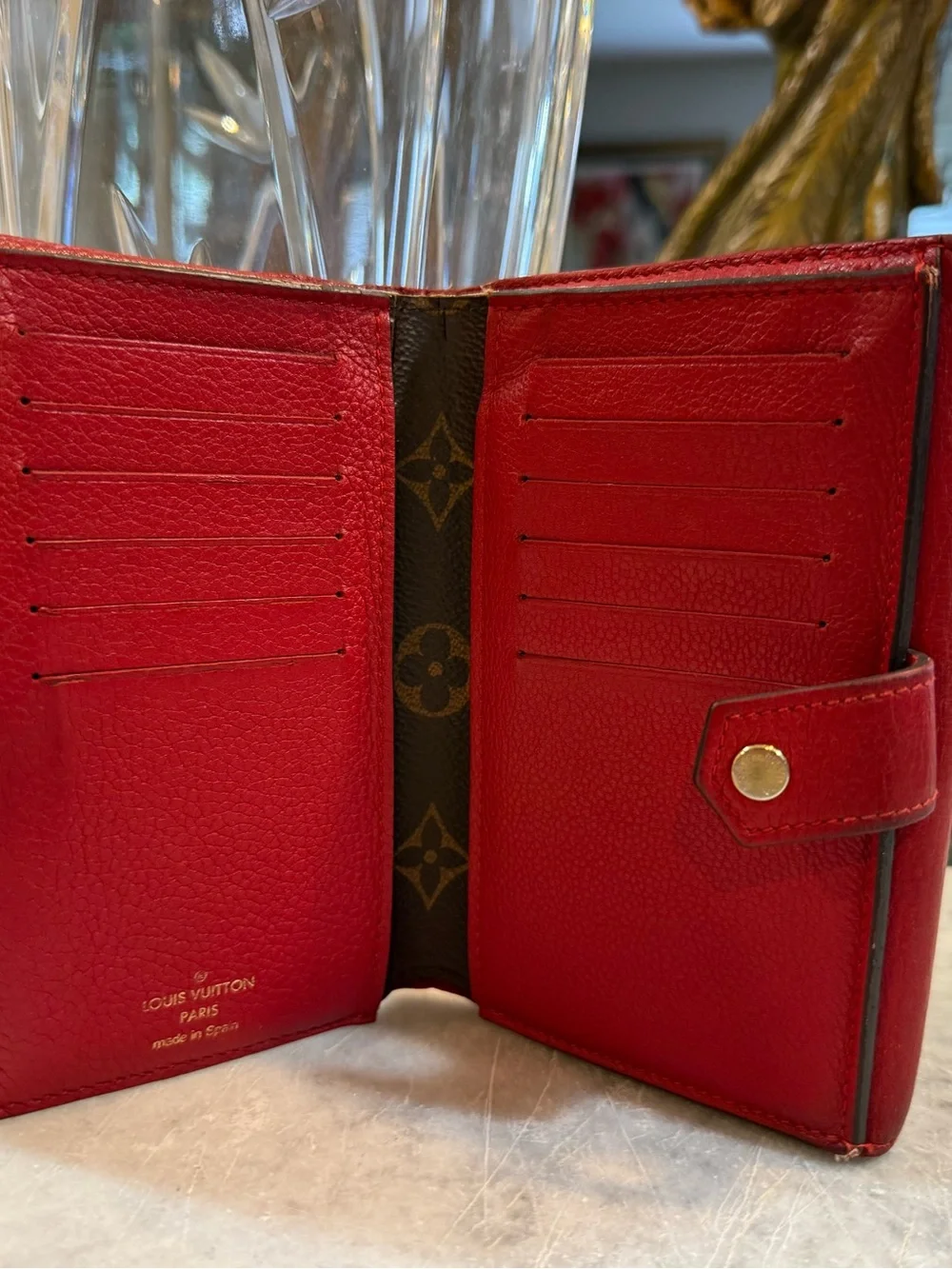 Louis Vuitton Mono Pallas Wallet Monogram & Red Leather. Very Good Condition